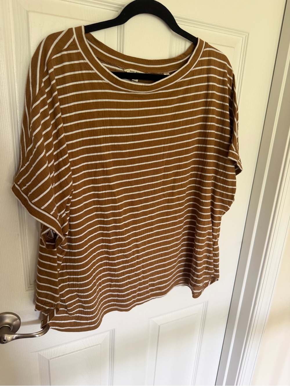 Max Studio Brown and White Striped Short Sleeve Tee
